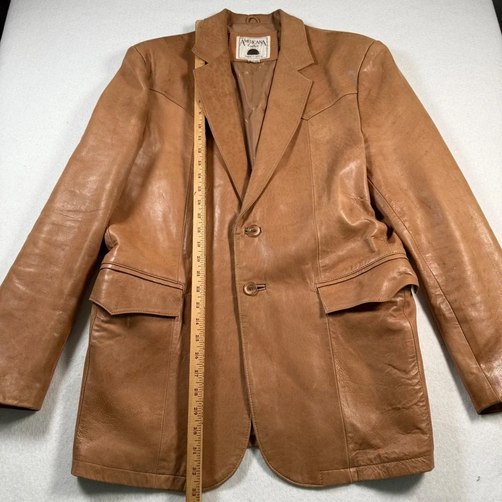 Vintage Americana Leather Tan Western Blazer Jacket Mens 44 California Design